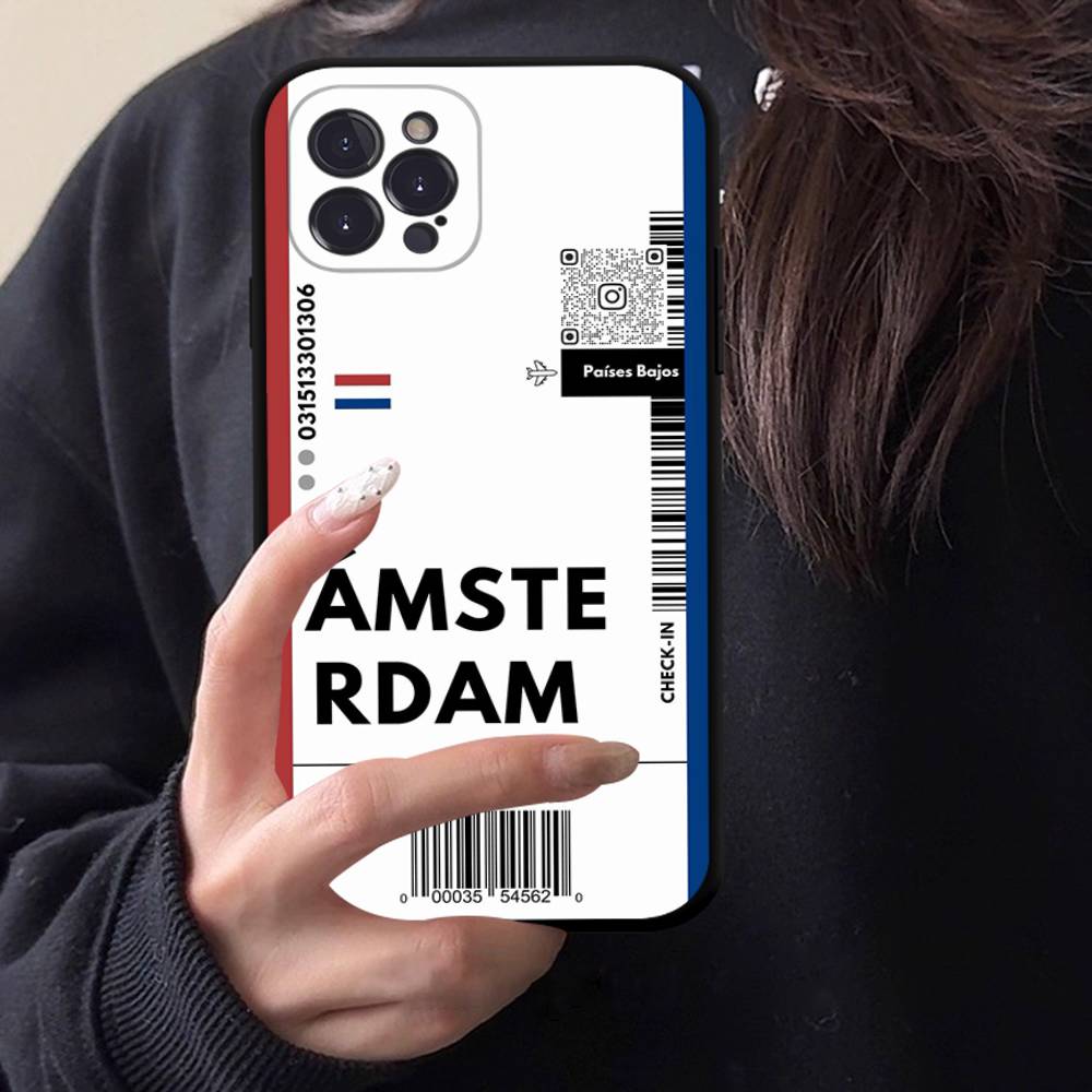 Funny World City Tourist Ticket Label Black Phone Case For Iphone 17 Air 16 15 14 13 12 11 Pro Max Plus Back Cover TPU Soft Case