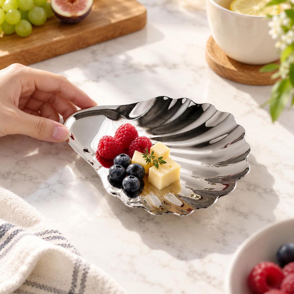 Fluted Shell Dish with Edges Versatile Stainless Steel Conch Serving Elegant for Everyday