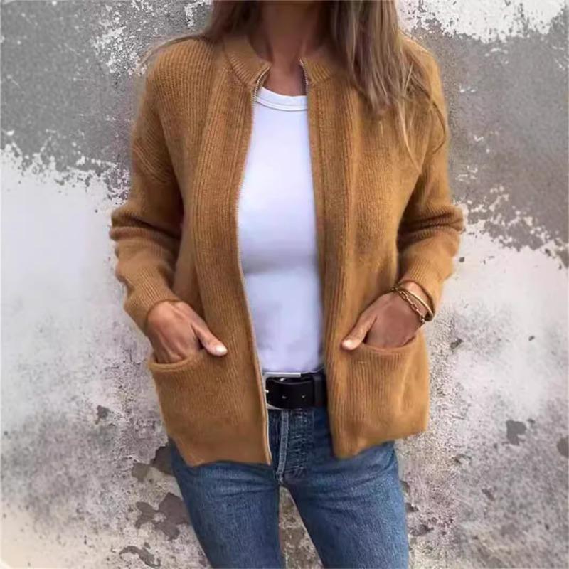 Elegant Fashion Cardigan Women Zipper Jacket Knitted Sweater Plus Size  Autumn Winter Casual Loose Pocket Coats Women Long Sleeve Solid Color Clothing