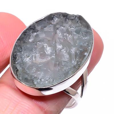 Natural Aquamarine Rough Gemstone 925 Sterling Silver Jewelry Ring Size 9.5 J1y31