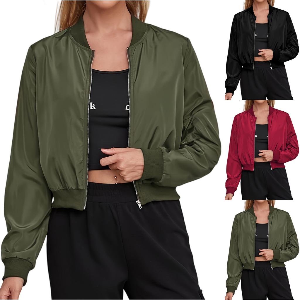Women's Solid Color Fashionable Sleeve Long Sleeved Zipper Casual Top  Jacket Jacket