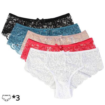 Womem Sexy Lace Panties Floral Hollow Soft Comfort Briefs Lingerie Underwear 3 Pieces