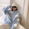 Koreanisches Sweatshirt Damen Winter Wolken Pullover Damen Plus Samt Warm Langarm Oberteile Lässige Kapuzenpullover