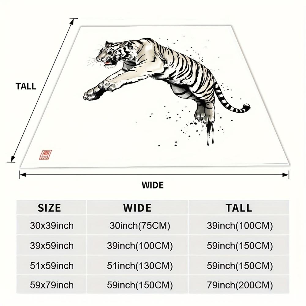 White Tiger Art Throw Blanket Chinese Zodiac Design for Living Room Decor Gift for Him OrientalStyle