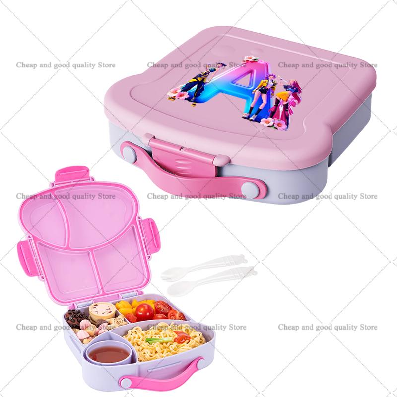 KPop Demon Hunters Lunch Box with Spoon Fork Sauce Case Girls Anime Letter School Picnic Bento Food Storage Containers Kids Gift