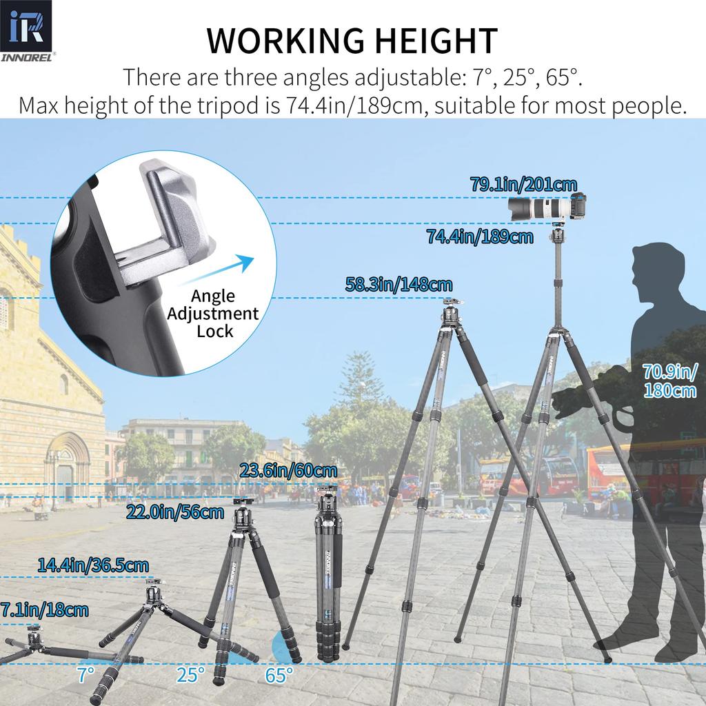 INNOREL Camera Carbon SLR 25KG Maximum Load 4 Stages Working Pipe Video Digital DV Compact Center Pole Bag Included Tripod N44 Tripod, Tripod,