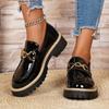 Vintage Metal Chain Platform Low-top Shoes 2025 Autumn New Muffin Plus Size British Style Small Leather Shoes for Women