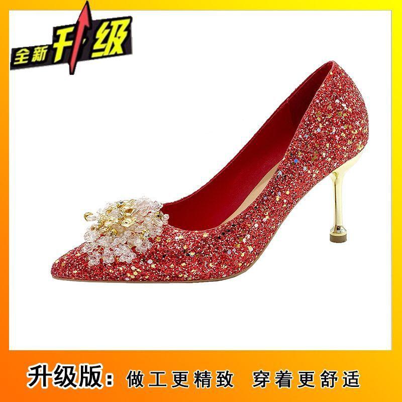Not tired feet pointed head shallow mouth high heels women wear bride shoes women spring and summer new fashion wedding shoes women