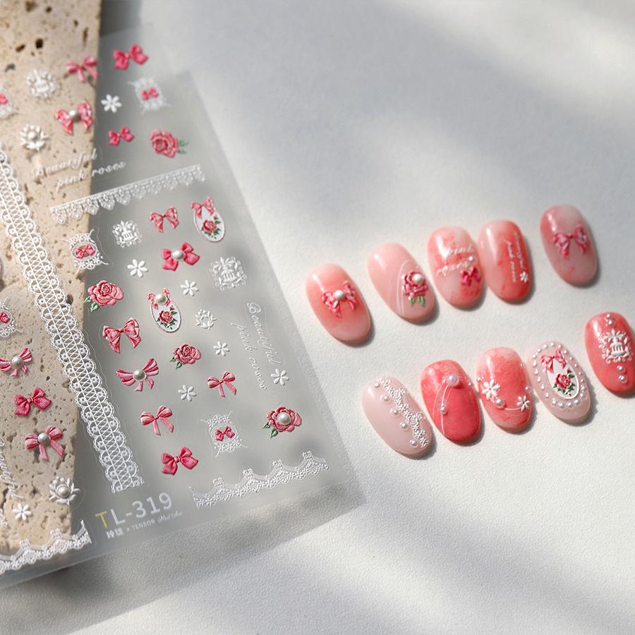 

Ferroso Korean Minimalist Nail Stickers TL-319 - Bow Pearl Chain Design