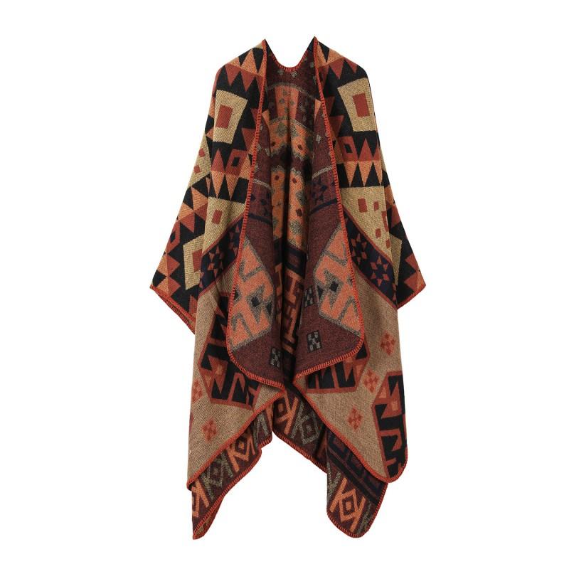 Boho Knit Shawl Women Men Lightweight Warm Wrap Scarf Fall Winter Ethnic Patterned Cape