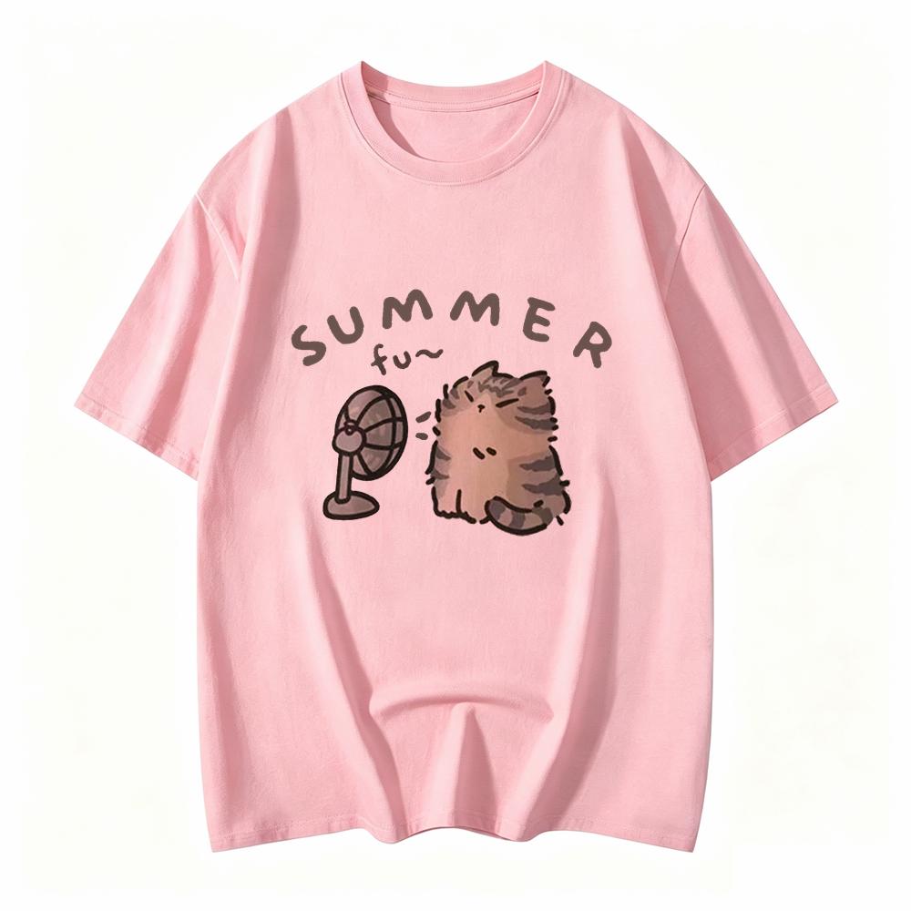 Fan Cat And Unisex Pure Tshirt Unisex American Street Creative Blow Summer Relaxed Short Sleeve Couple Wear Ins Top