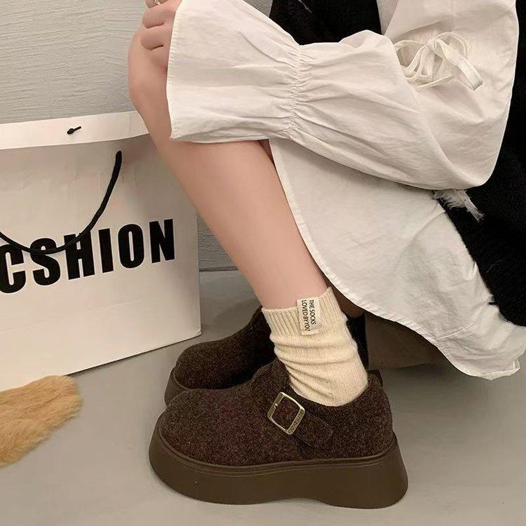Thick-soled velvet Birkenstocks, small people increase in height in autumn and winter, muffin-soled warm cotton shoes