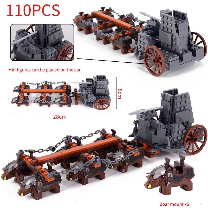 Mittelalter Burg Königlicher König Ritter Rom Spartacus Streitwagen Belagerungsmaschine Modell Bausteine Ziegel Spielzeug für Kinder Geschenk