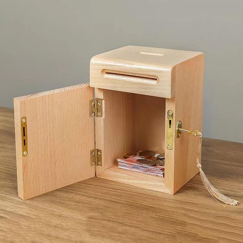Thickened Solid Wood Piggy Bank  Built-in Lock High Quality Home Decoration Money Saving Box Quality Gifts Free Delivery