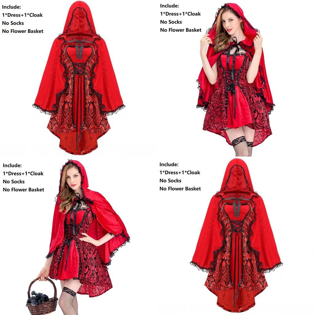 Elegant Gothic Red Riding Hood Cape Costume With Lace Up Details For Women And Girls