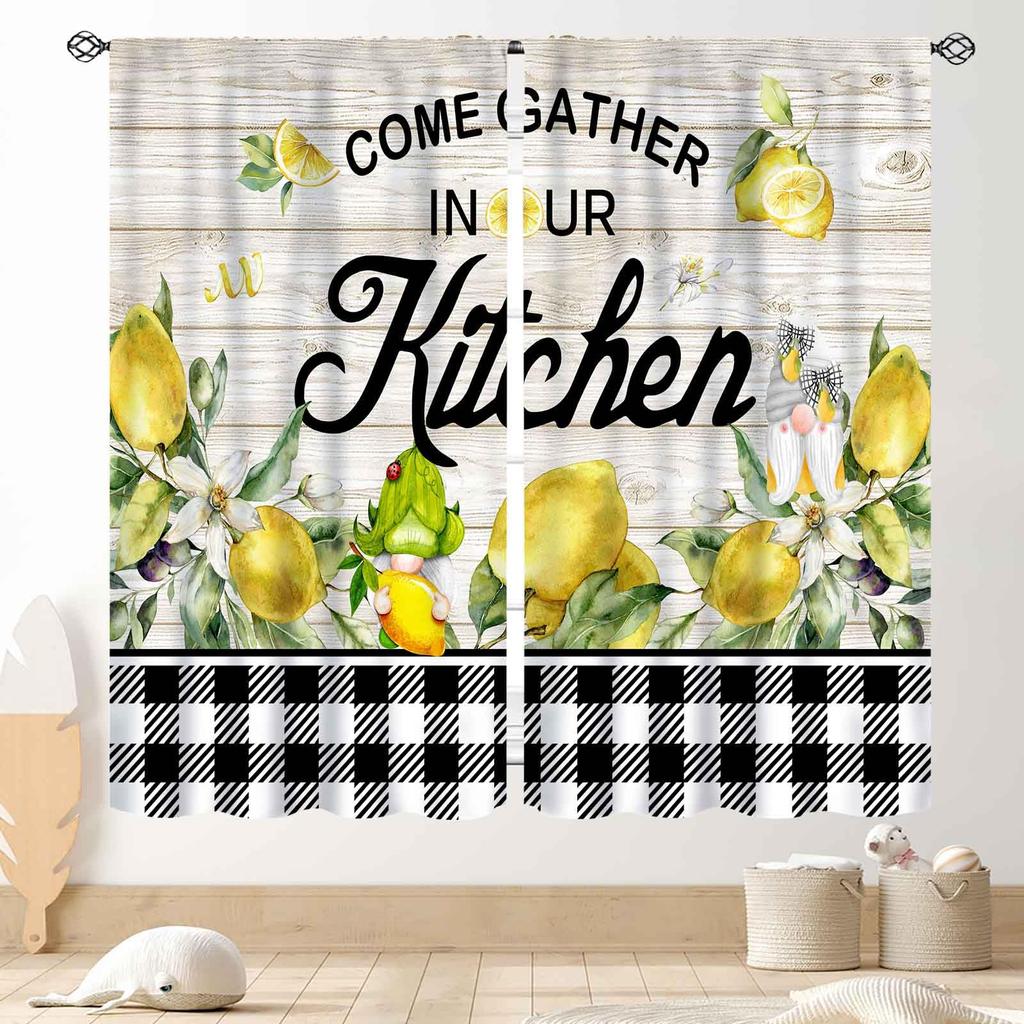 Retro Tableware Kitchen Text Curtain Panels,Distressed Wood Fork Spoon Sweet Home Slogan Full Print Drapes For Bakery Cafe Decor
