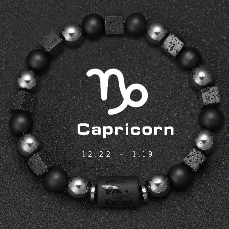 12 Zodiac Volcanic Stone Couple Bracelet Elastic Square Bead Gift for Men and Women