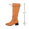 Fashion 2025 White Female Zip Leather Knee High Boots Women Buckle Long Knight Boots Female Combat Boots Ladies Low Heels Shoes Yellow