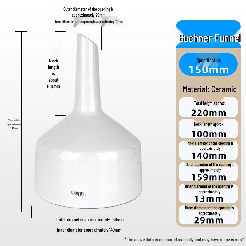 Multi-Size Ceramic Buchner Funnel: 60mm to 200mm Suction Filtration Funnel with Leak-Proof Filter
