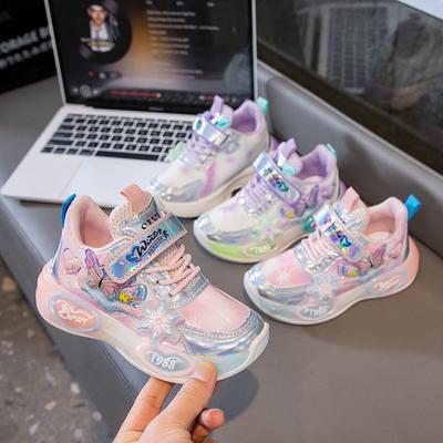 Tênis Feminino Estilo Princesa Antiderrapante Tênis de Corrida Infantil Solado Grosso Macio Marca Nova 2025 Tênis Esportivo Infantil Borboleta Colorida