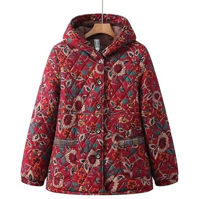Outono e inverno jaqueta acolchoada de algodão com capuz quente avó flor jaqueta acolchoada feminina inverno plus veludo grosso jaqueta acolchoada de algodão