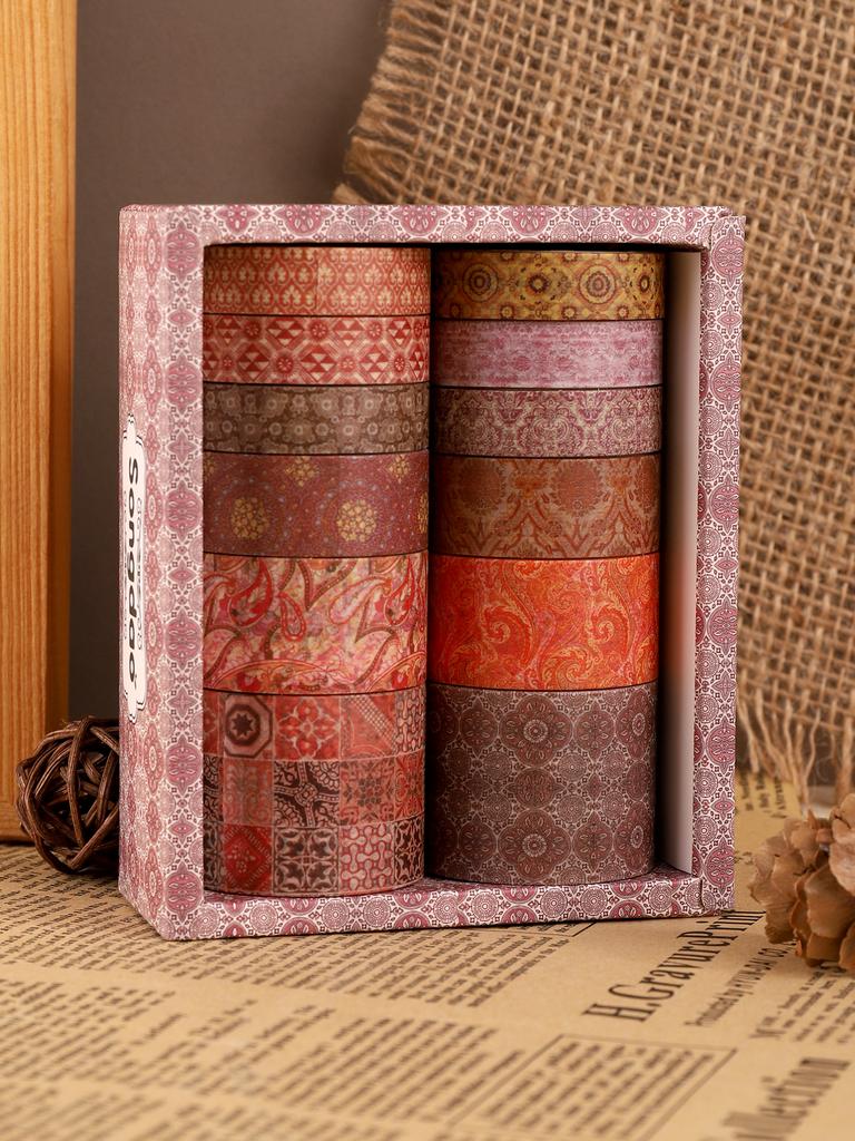 12rolls/Box Vintage Washi Tape Set Masking Tape Back To School Stationery Scrapbooking Decorative Diary Decoration Washi Tape