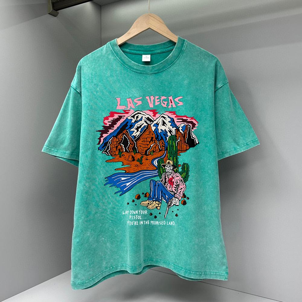 Las Vegas Graffiti-Art Mountain Print Men Clothes Summer T-Shirts High Quality Streetwear Loose Tops Breathable Tee