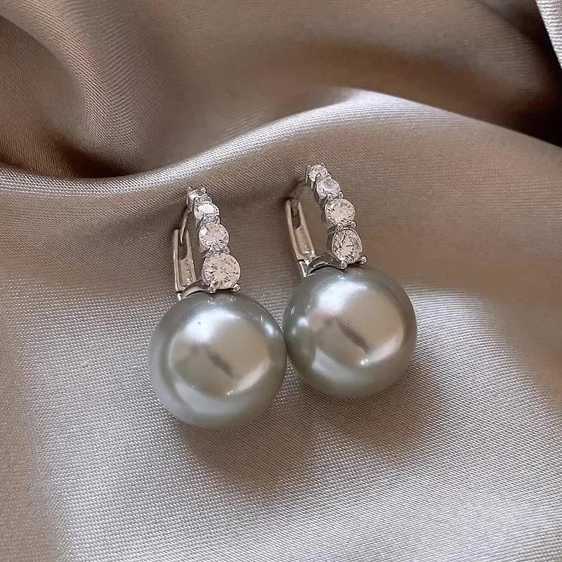 Neue Einfache Inlaid Zirkon Graue Perlenohrringe für Damen Modische Personalisierte Tägliche Accessoires Party Schmuck Geburtstagsgeschenke