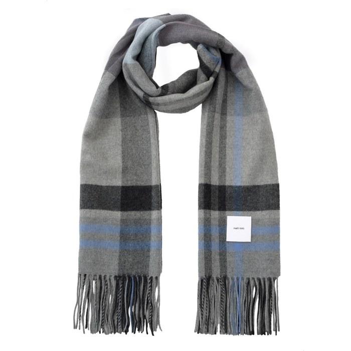 [Matti Totti] Ash × Blue Cashmere Stole – Large, Thick, Checkered – 100% Cashmere Scarf – Men s – B0024B-26