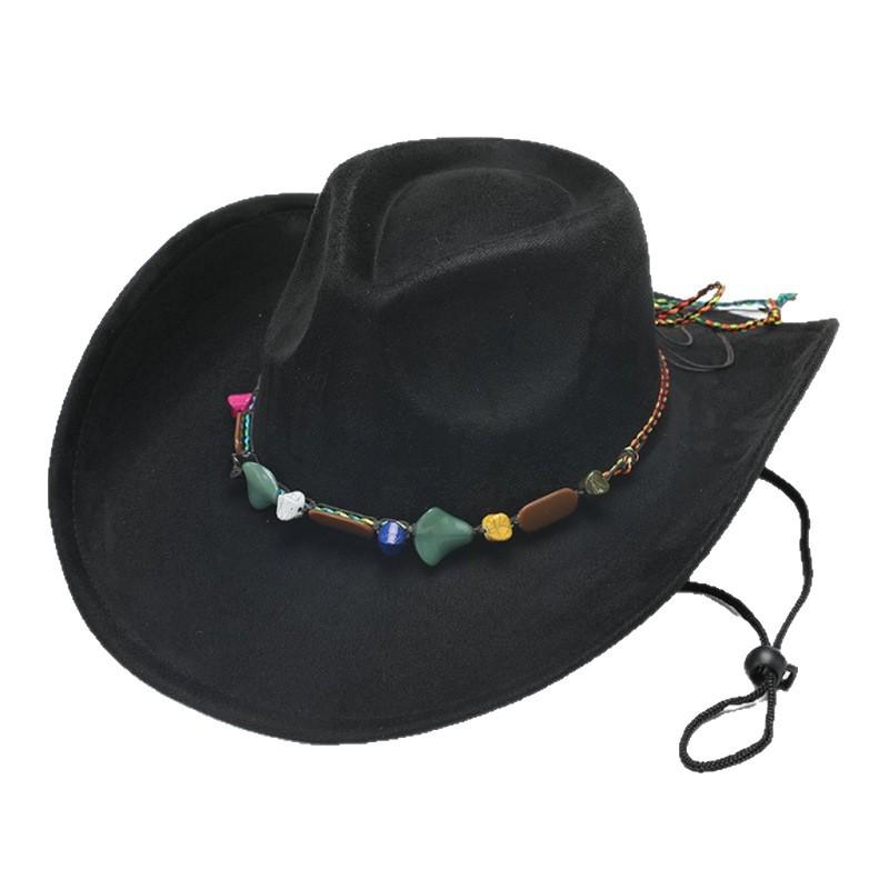 New Western Cowboy Top Hat Rolled Edge Retro Riding Hat Men's and Women's Deerskin Fleece Felt Hat Jazz Hat Sun Hat