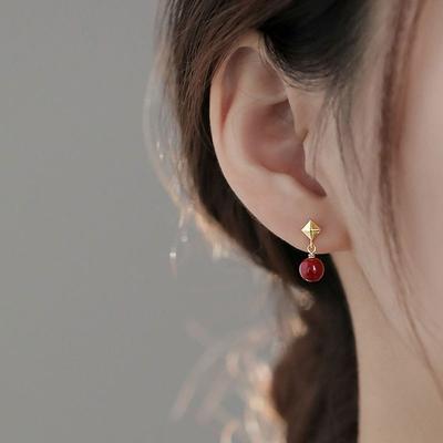 Acacia Red Bean Earrings for Women Niche Fashion Bead Red Earrings Retro Chinese Style Earrings