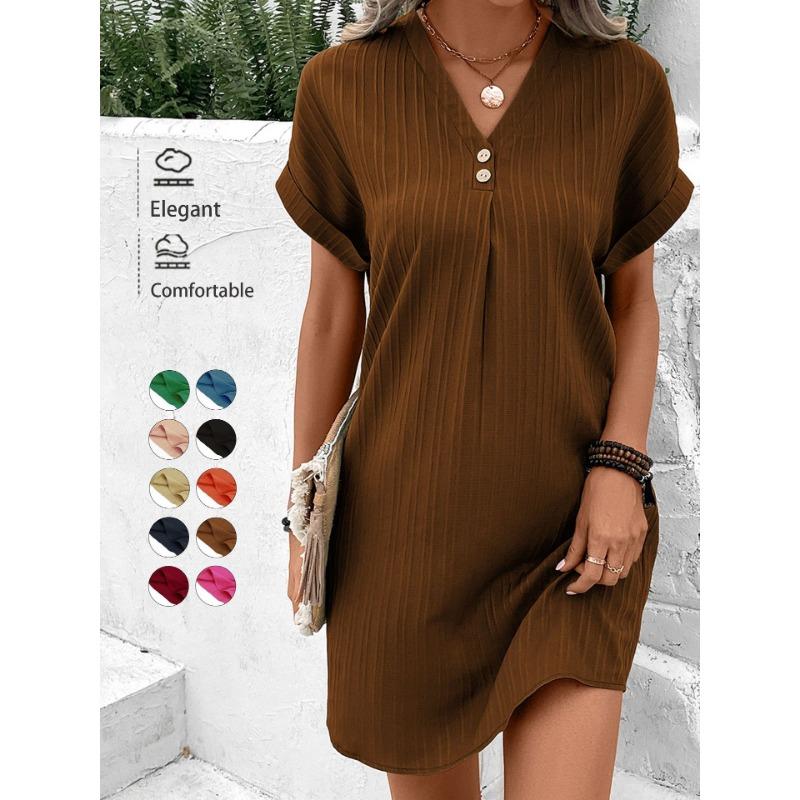 

Женское весенне-летнее платье с V-образным вырезом и отложным воротником, удобное и повседневное, на пуговицах XL коричневый
