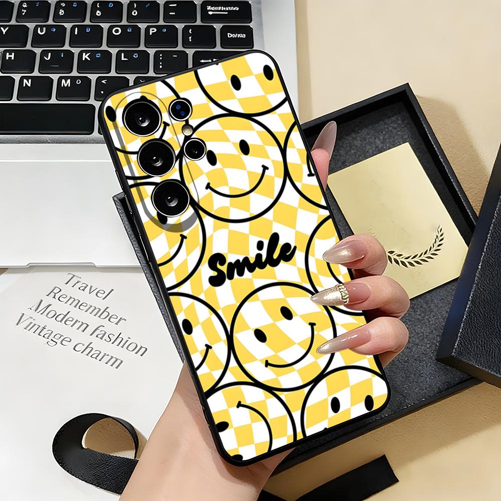 Anime Smile Phone Case For Samsung S26 S25 S24 FE S23 S22 S21 Plus S20 Ultra Note20Ultra Black Soft Shell