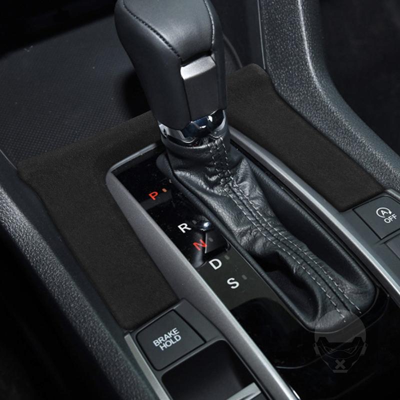 For Honda Civic 10th 2016- Red Suede Automatic Gear Shift Surround Panel Trim Cover Car Interior Modification Accessories