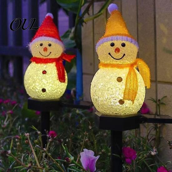 Weather Resistant Outdoor Patio Lights 2Pcs Solar Snowman Garden Lights, Christmas Pathway Waterproof Cute Landscape Lamps LED with Stakes for