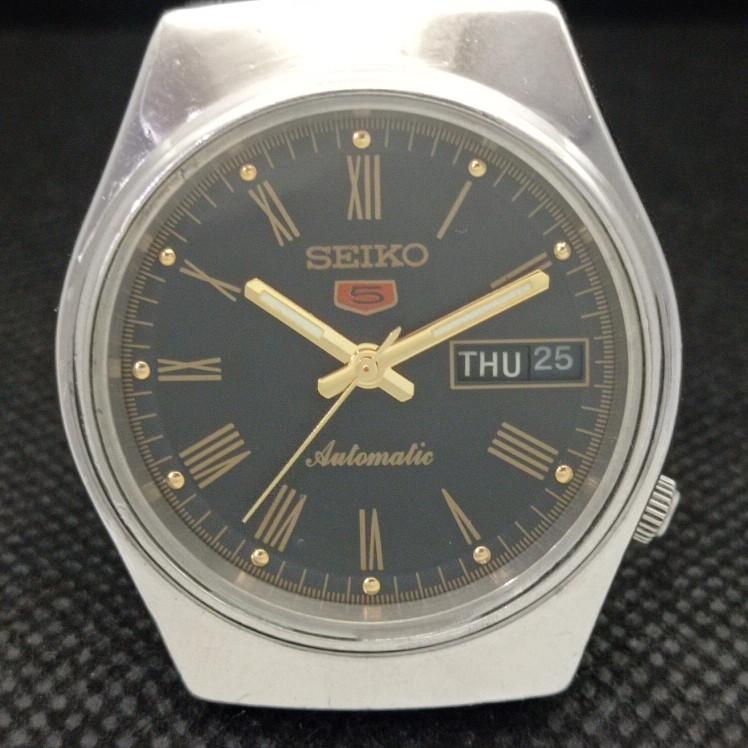 Gebrauchte Vintage-Armbanduhr Seiko 5 Automatik 6309A aus Japan, schwarz, Tag/Datum, a316812-2, SKU608i-a316812