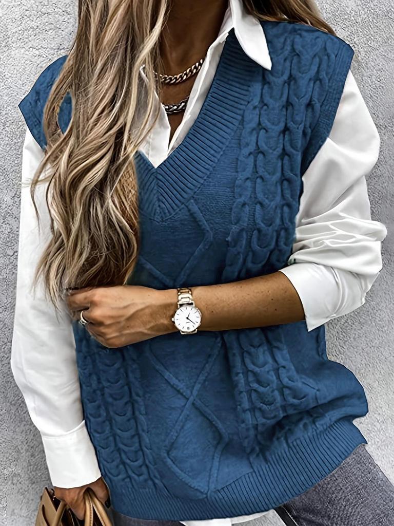 European and American Women's V-Neck Sleeveless Twisted Sweater Vest