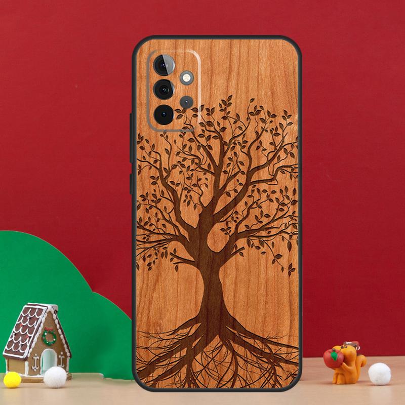 Tree Flower Bamboo Wood Case For Samsung Galaxy A36 A56 A06 A13 A53 A32 A12 A22 A52 A35 A17 A16 A55 A15 A54 A34 A14