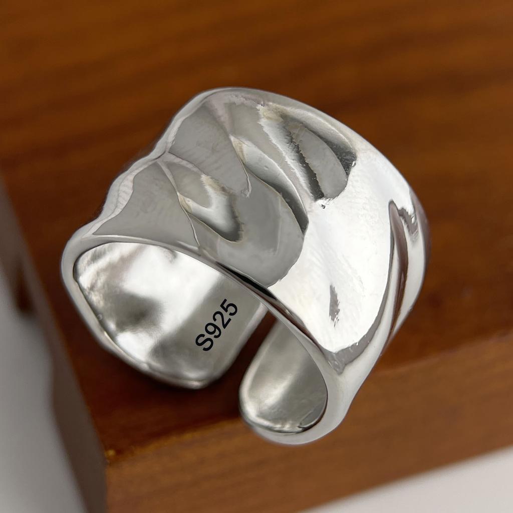 925 Sterling Silver Rings for Women Couple Minimalist Handmade Simple Wide Cross Line Ring Fine Jewelry Gift Prevent Allergy
