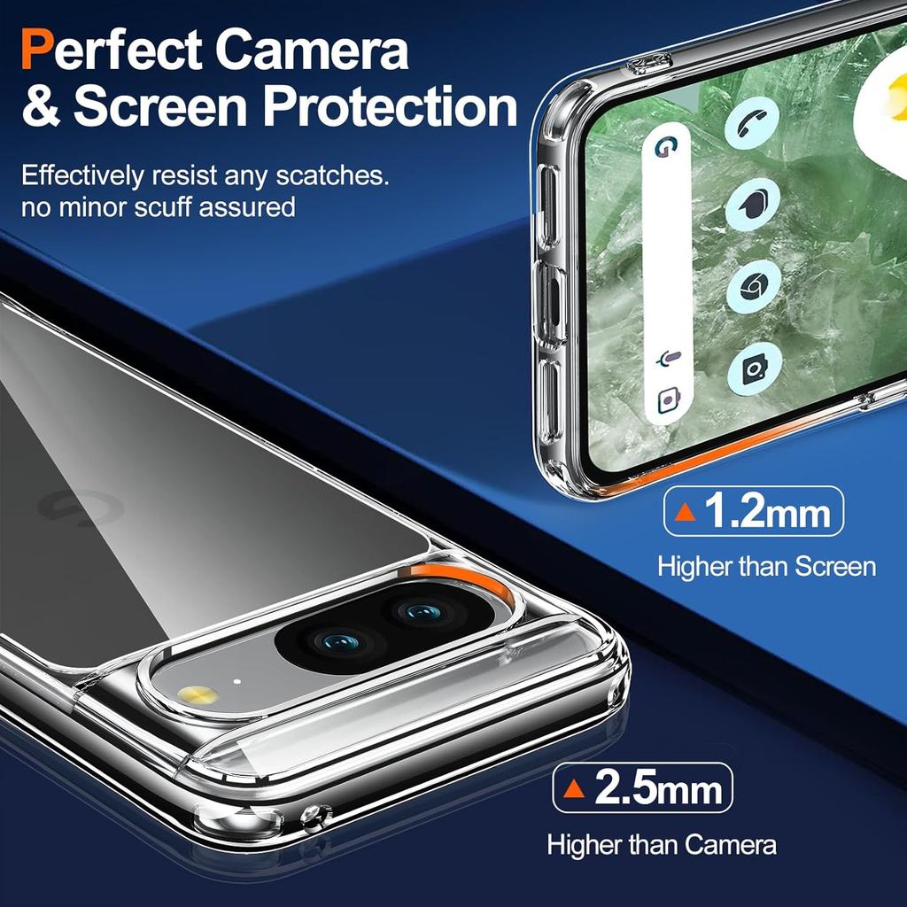 Oterkin for Google Pixel 8a Case Clear, [20X Anti-Yellowing] Transparent Pixel 8a Case with [Tempered Glass Screen Protector][Built-in 4