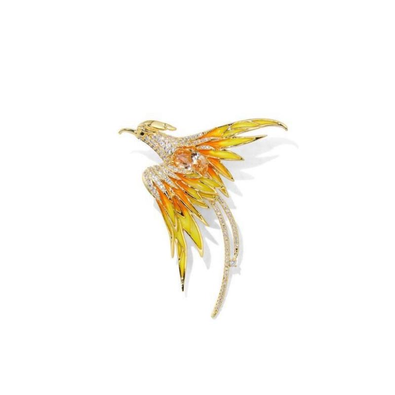 Fashionable Rhinestone Phoenix Brooch with Long Tail Exquisite Accessory for Clothing And Bags Versatile Temperament Piece