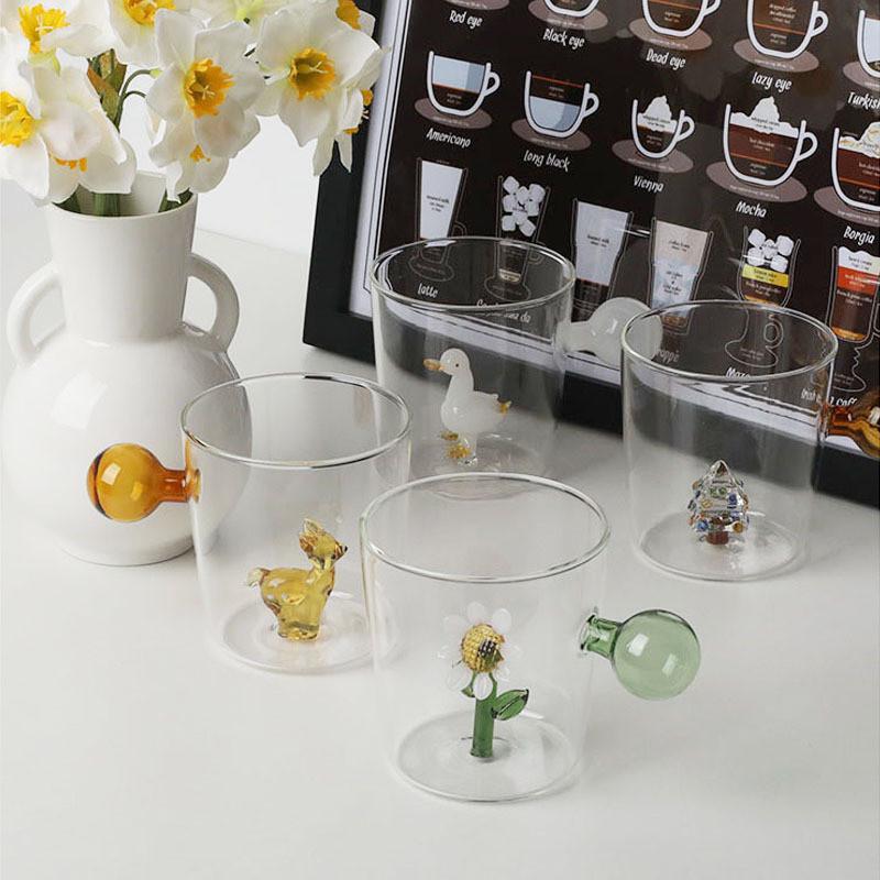 Tasses à Vin en Verre Animal de Ferme 3D Mignonnes Verres Design Italie Verres à Whisky Tasse à Café Enfants Verre Borosilicaté Tasse à Lait Eau Thé