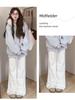 Winter 2025 Women's High-Waisted Pink Fleece-Lined Micro-Flare Sweatpants - Petite Size.