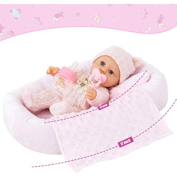 12 Inch Baby Dolls Set with Accessories and Clothes,Newborn Girls Baby Doll with Soft Sleep Bassinet Bed Crib Pillow Blanket Pacifier Feeding Bottles