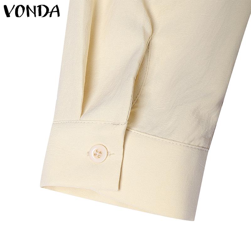 VONDA Women Casual Turn Down Collar Long Sleeve Front Cross Shirt Dress