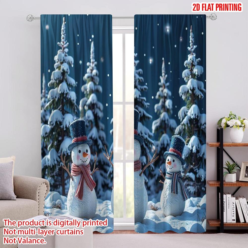 

Set Of 2 Flat Printing Merry Christmas Popular Party Window Curtains Snowman Durable Polyester Without Electricity Spring Made W100*H70(CM)-Rod Pocket&1PCS
