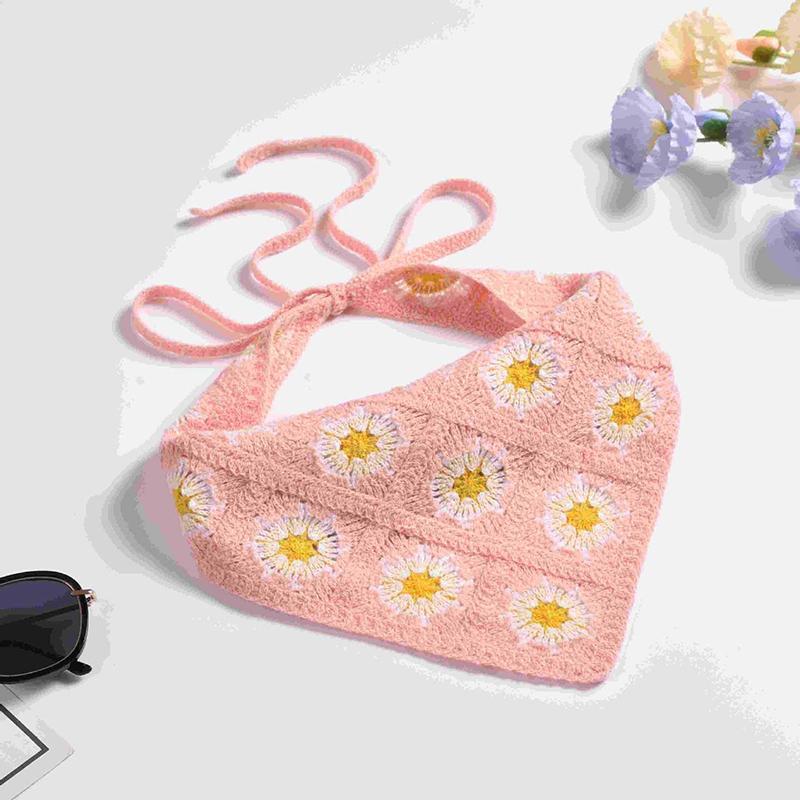 French Pastoral Style Triangle Headband Handmade Crochet Flower Headscarf Hat Knitted Girls Headband Towel