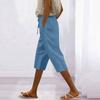 Women’s Linen Cropped Wide Leg Pants with Elastic Waistband and Drawstring Loose Fit Lightweight Trousers for Casual Wear