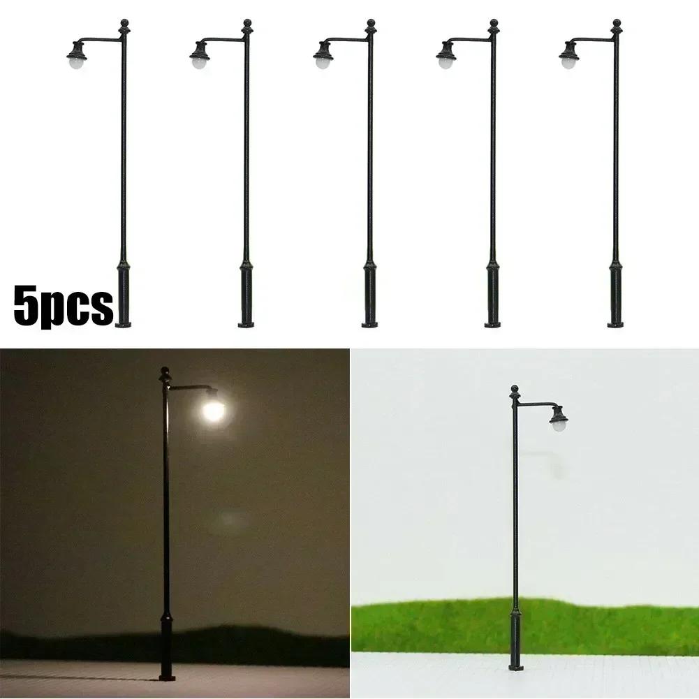 New Post Street 1:87 3.54" 5pcs LED Lamp Lights Railway Scale Warm White 90mm AC/DC Building Lampposts Models
