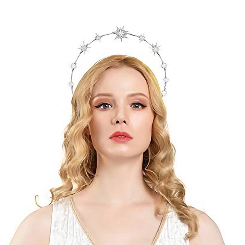 Double Layer Rhinestone Hair Hoop Alloy Headband with Hexagram Star Colorful Christmas Party Women Styling Headwear